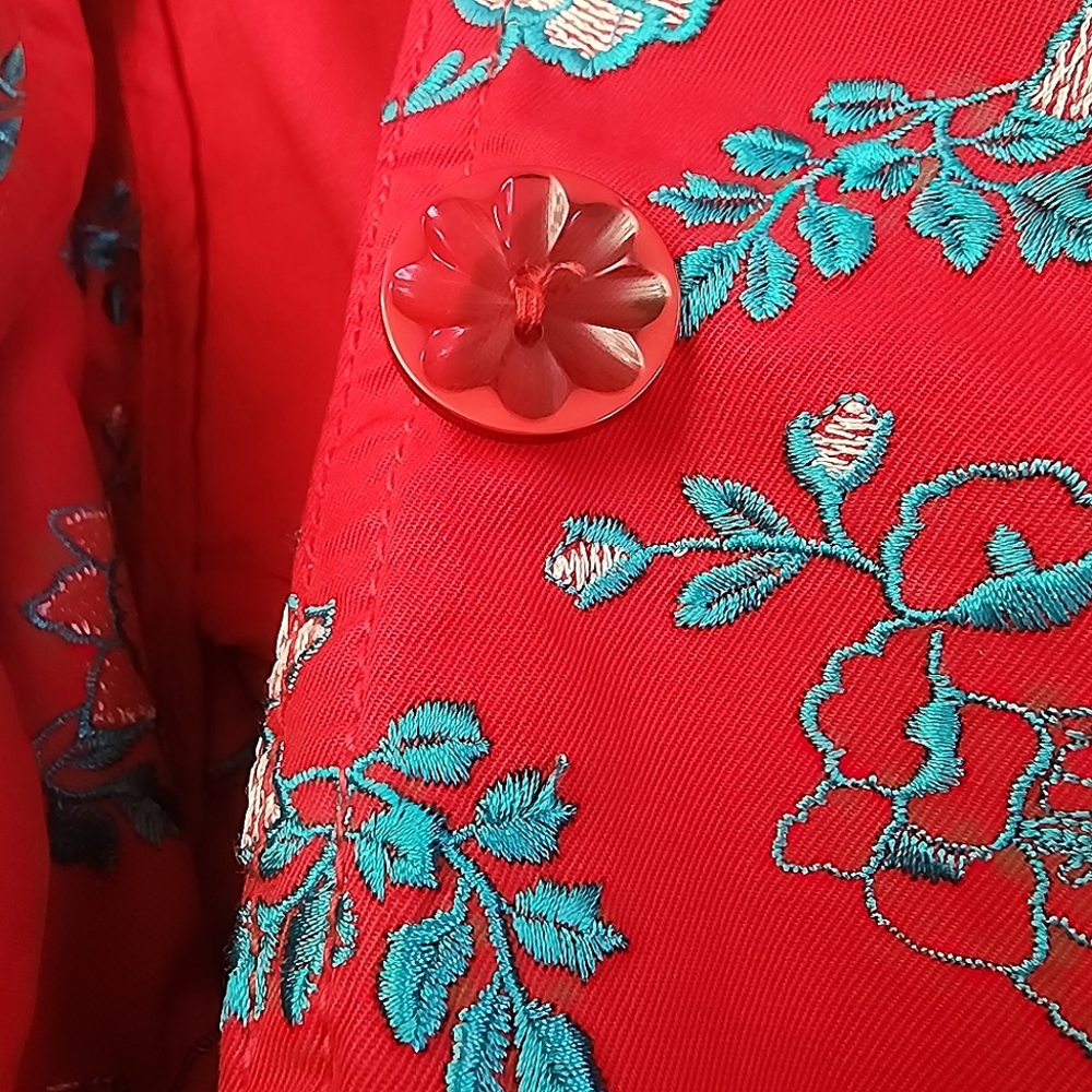 Johnny Was Floral Embroidered Coat Red Medium Like New *RARE FIND* - Picture 16 of 16
